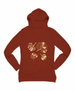 Wholesale ❤️ Brick Handmade Leaves Lightweight Hoodie - 👩 Women 🛒