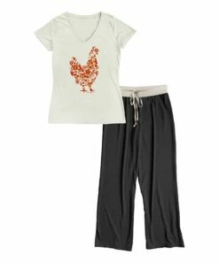 Promo 🥰 Heather Cream & Black Floral-Fill Chicken Pajama Set - 👩 Women & Plus 👏