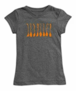 Wholesale ✔️ Heather Charcoal & Orange Witch Brooms Fitted Tee - 👩 Women 😍