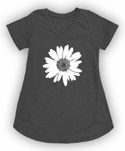 Top 10 🧨 Heather Charcoal Boho Daisy Flowy V-Neck Tee - 👩 Women 🛒